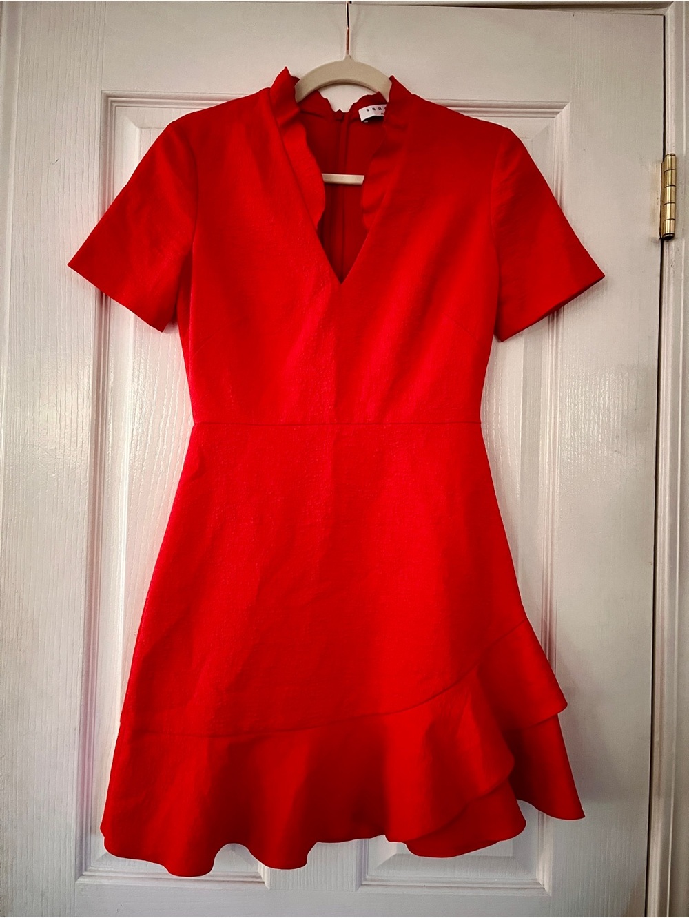 Sandro Red Ruffle-Hem Mini Dress